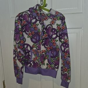 Girls  purple peace sign zip up sweat jacket